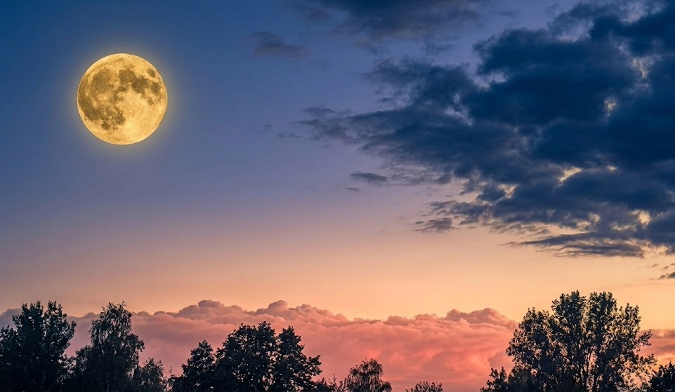 Ilustración atardecer y la luna